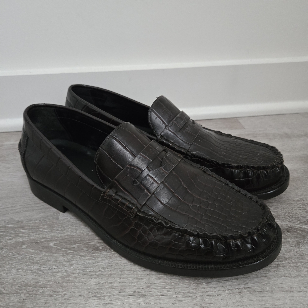 ZARA Embossed Croc Penny Loafers, Dark Brown, Men’s Size 43